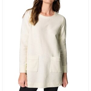 J.Jill Women's Textured Patch-Pocket Tunic In Light Cteam Preppy Cotton Blend L